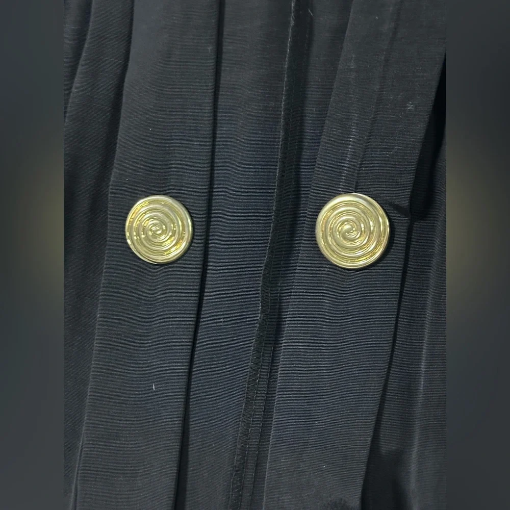 Sheena • Black Duster Blazer Gold Button Lightweight Topper Jacket EUC